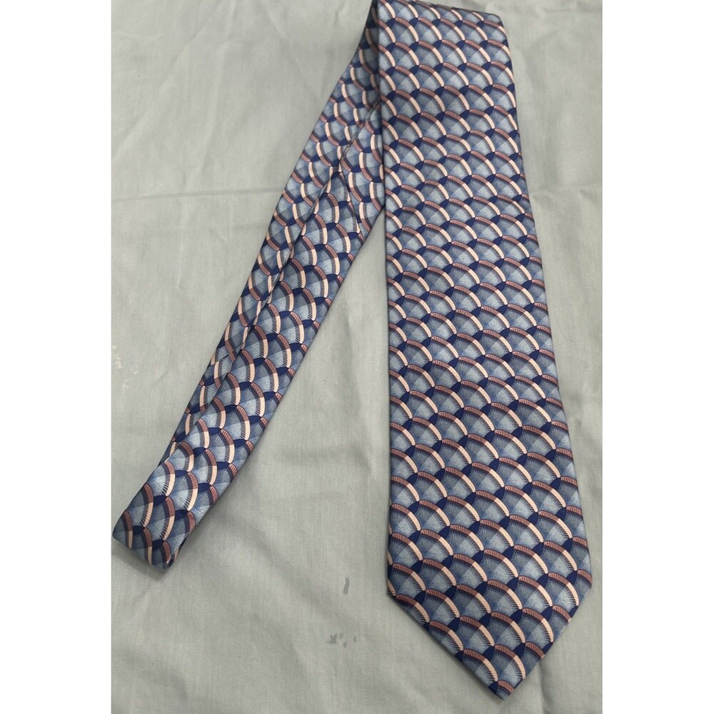 Lanvin Paris Men's 100% Silk Blue Geometric Pattern Men's Neck Tie